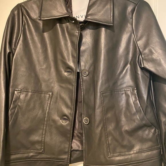 Anthropologie NVLT Women’s Black Vegan Leather Jacket Collar Buttons Pockets M - Picture 3 of 15